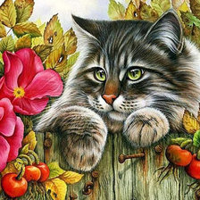 Оригинал схемы вышивки «кот с цветами» (№822673)