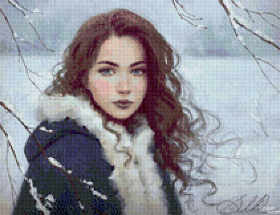 Зимний портрет - девушка в шубке, девушка, зима, портрет - предпросмотр
