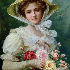 Схема вышивки «elegant-lady-with-a-bouquet-of-roses-emile-vernon»