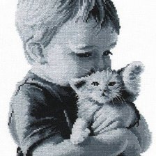 Оригинал схемы вышивки «мальчик и котенок» (№824340)