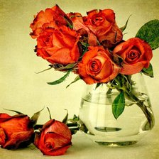 розы в стеклянной вазе