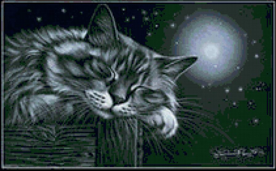 котейка - кот, ночь, природа кошка, луна забор - предпросмотр