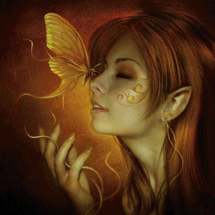 фея и бабочка - сказка, бабочка, девушка, романтика, фея, фентези - предпросмотр