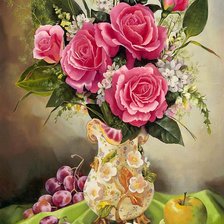 Оригинал схемы вышивки «натюрморт с розами и фруктами» (№830345)