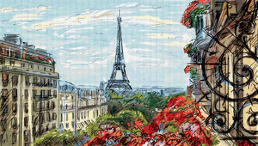 париж - рисунок, париж, город, эйфелева башня, франция, фонарь, улица - предпросмотр