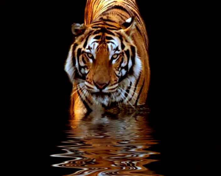 Тигра - звери, отражение в воде, хищник, тигр - оригинал