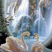 Оригинал схемы вышивки «Лебеди у водопада» (№832517)