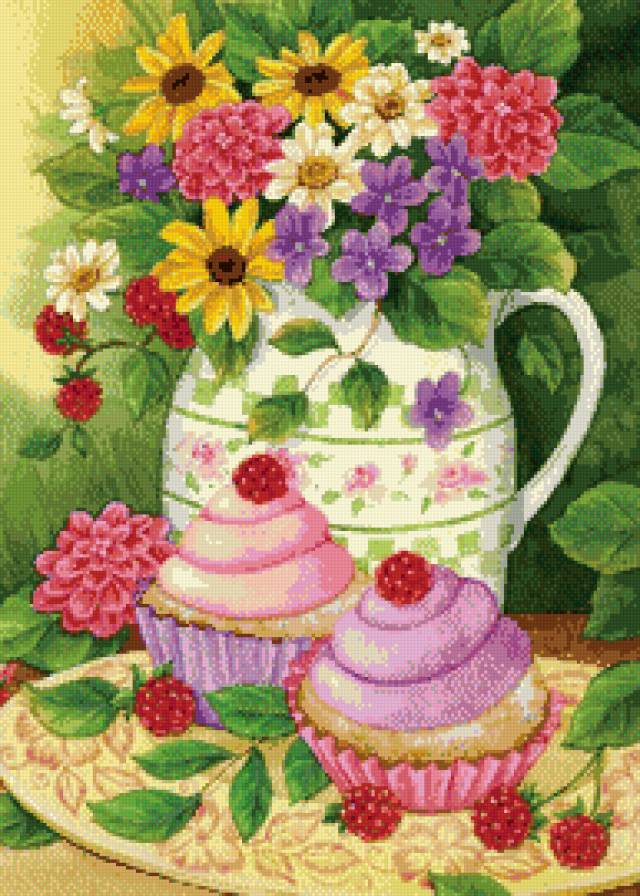 пироженки - пикник, натюрморт, пирожное, цветы - предпросмотр