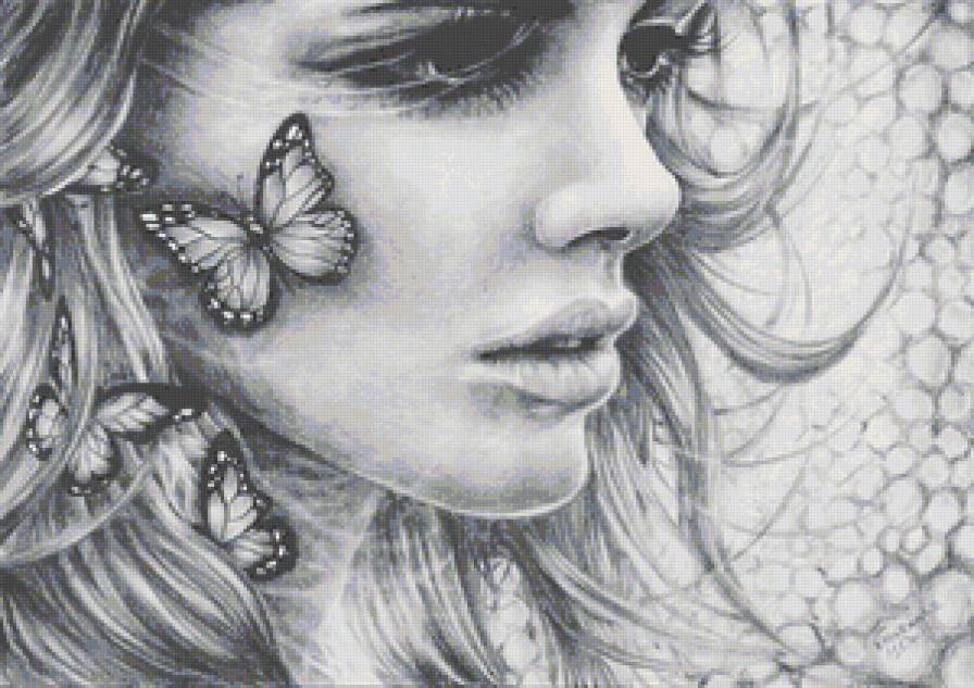 Девушка и бабочки - девушка, лицо, бабочки - предпросмотр