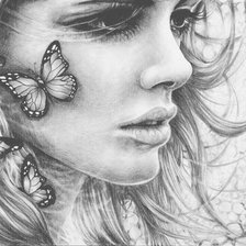 Оригинал схемы вышивки «Девушка и бабочки» (№834191)