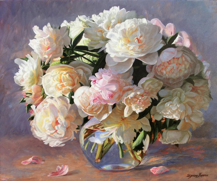 белые пионы - букет, пионы, ваза, цветы, живопись, натюрморт, весна - оригинал