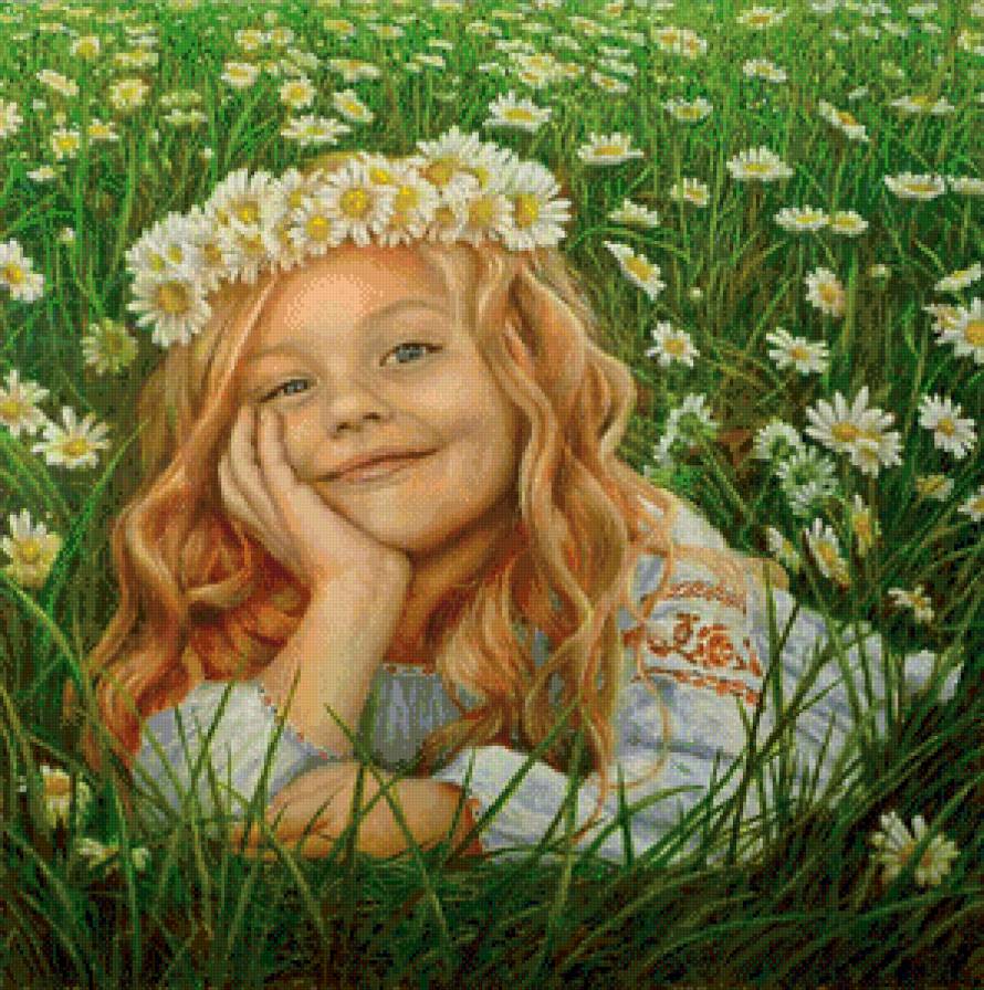 девочка в ромашках - ребенок, детское, девочка, живопись, портрет, ромашки, цветы - предпросмотр