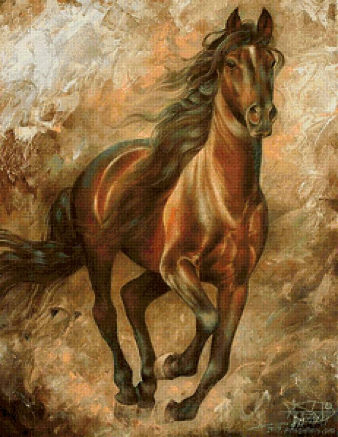 лошадь на скаку - конь, животное, лошадь, природа, живопись - предпросмотр