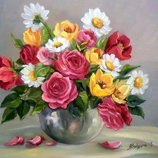 Оригинал схемы вышивки «букет цветов в вазе» (№837070)