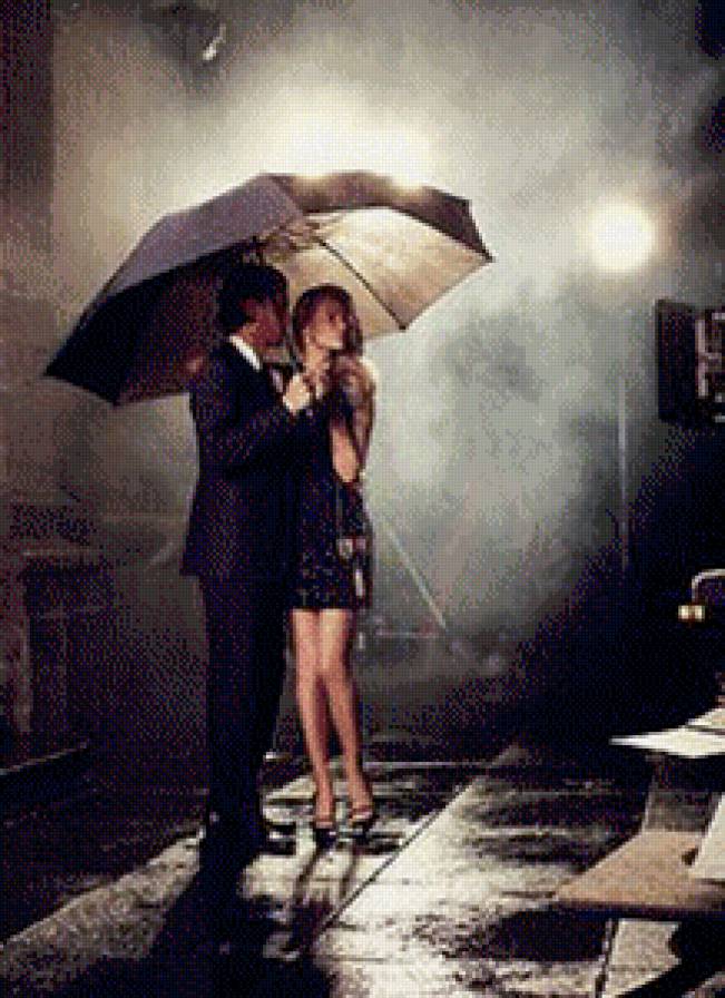 Под дождём - пара, она, дождь, улица, он, зонт - предпросмотр