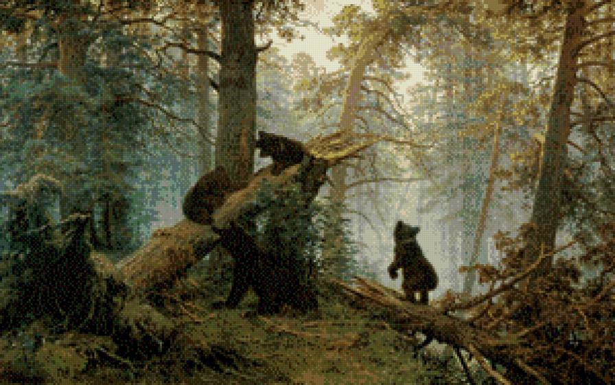 утро в сосновом бору - лес, медведи - предпросмотр