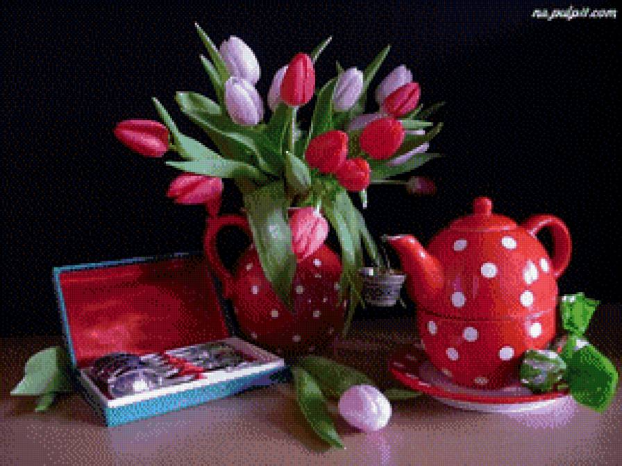 разноцветные тюльпаны - натюрморт - предпросмотр