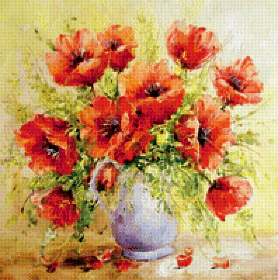 Букет маков в белом кувшине. А. Джанильятти - картина, искусство, цветы, живопись, букет, маки - предпросмотр