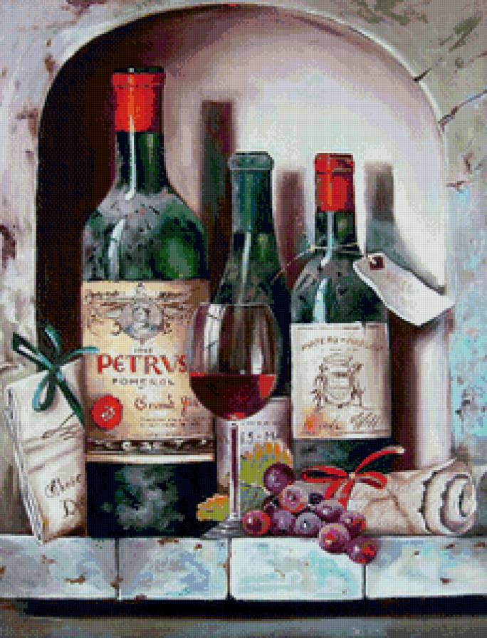 винный натюрморт - еда, натюрморт, вино, бокал, виноград, погреб, кухня - предпросмотр