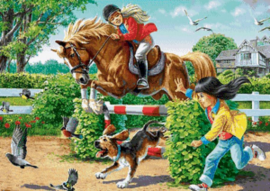 тренировочка - девочки, лошади, девочка, собачки, собака, собаки, лошадка, дети - предпросмотр