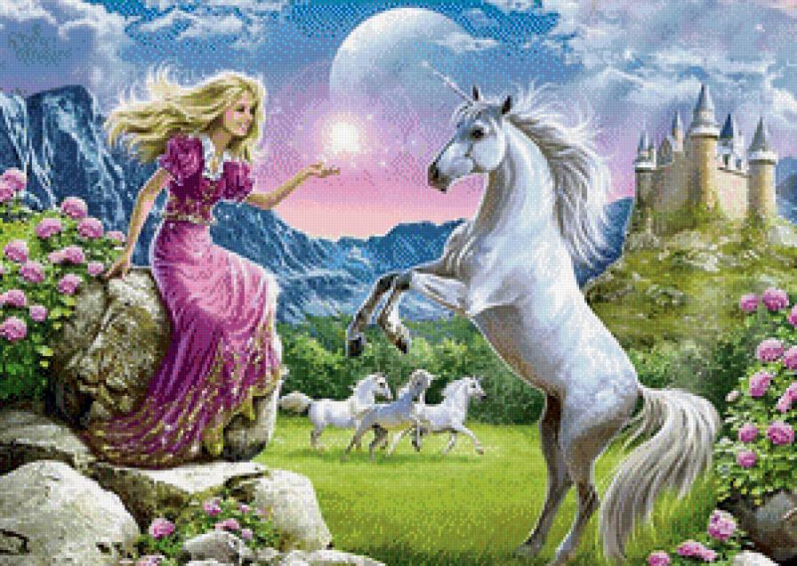 Волшебство - природа, лошадь, лошадка, девушка, лошади, замок, принцесса, сказка - предпросмотр