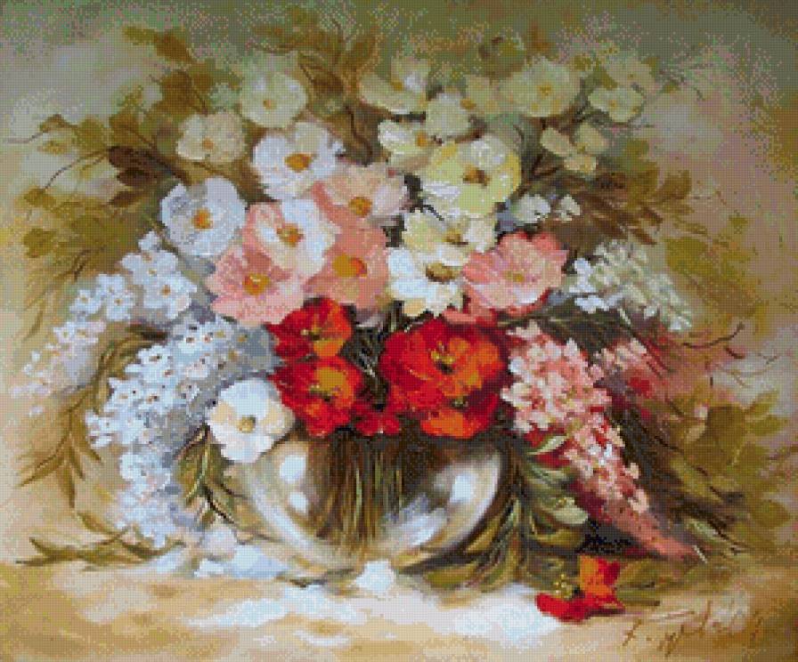 цветы в вазе - цветы, букет, акварель, ваза, живопись - предпросмотр