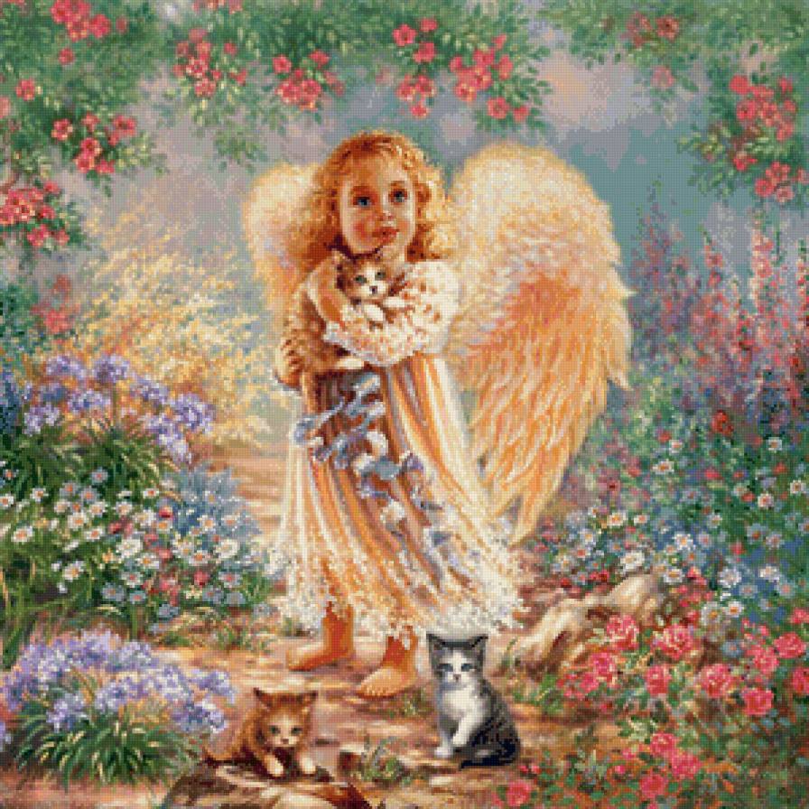 девочка с котёнком - сказка, ребенок, котенок, молитва, девочка, крылья, ангел - предпросмотр