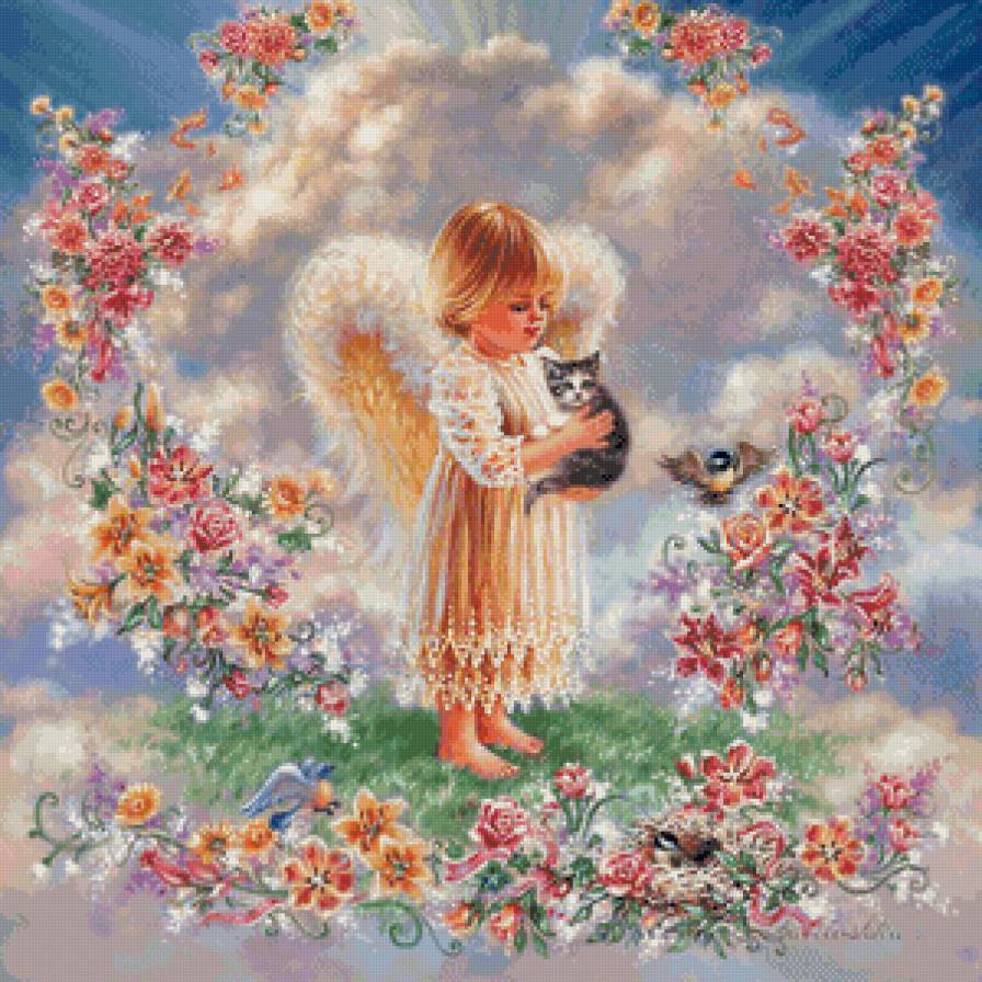 ангелочек с котёнком - девочка, ангел, крылья, детское, ребенок, котенок - предпросмотр