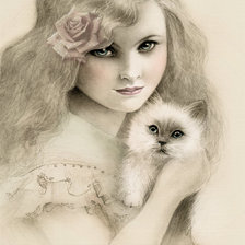 Схема вышивки «дівчина з кішкою»