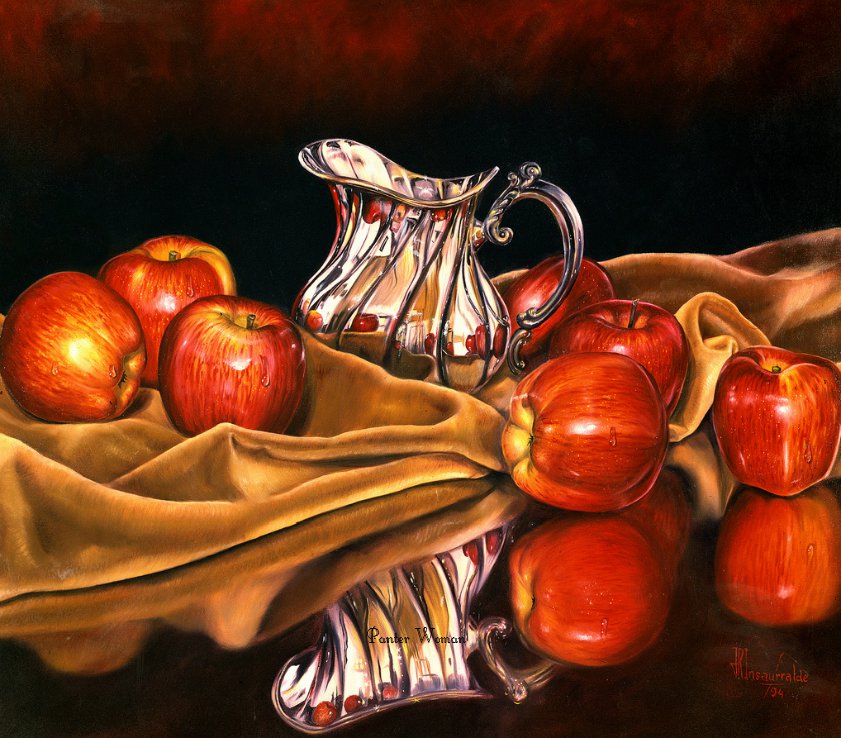 натюрморт с яблоками - фрукты, живопись, кухня, яблоки, натюрморт, еда - оригинал