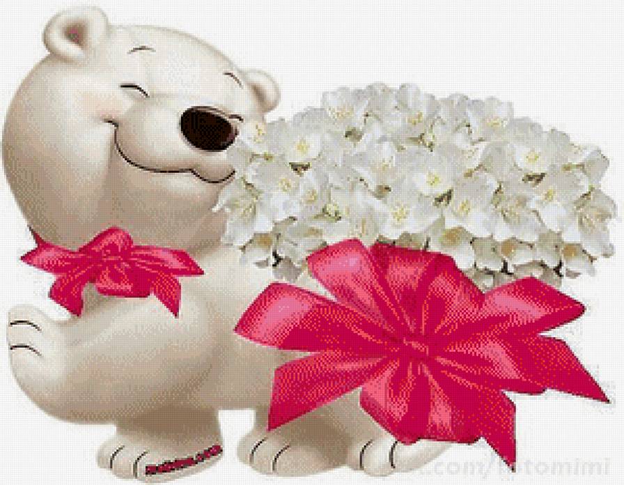 медвежонок с цветами - цветы, медведь - предпросмотр