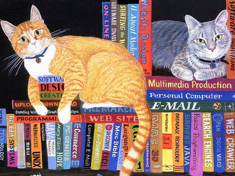 любители книг - котики, коты - оригинал