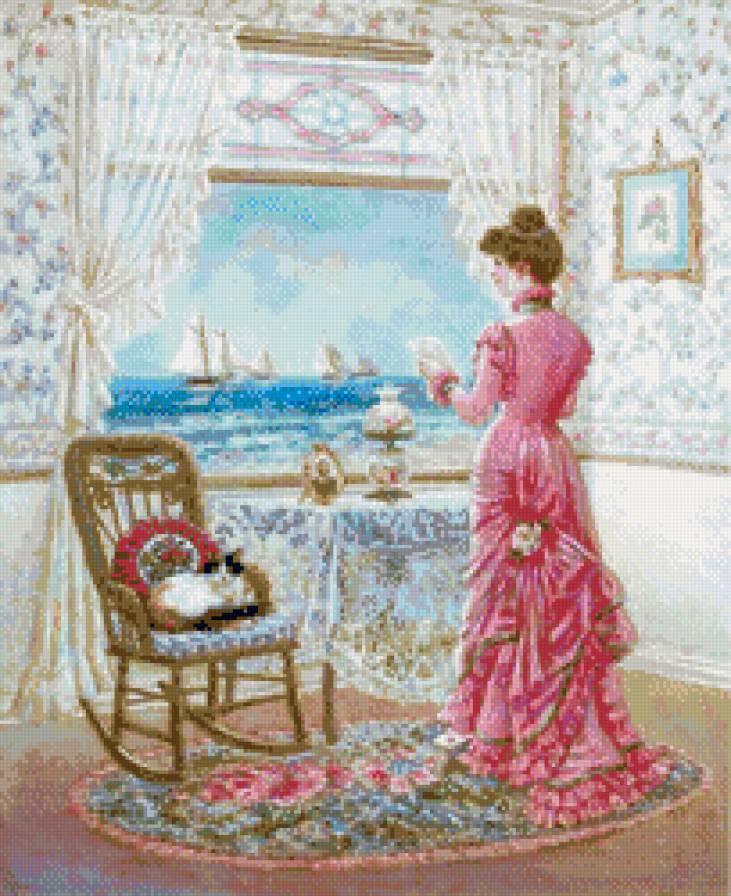 дама у окна - окно женщина море - предпросмотр