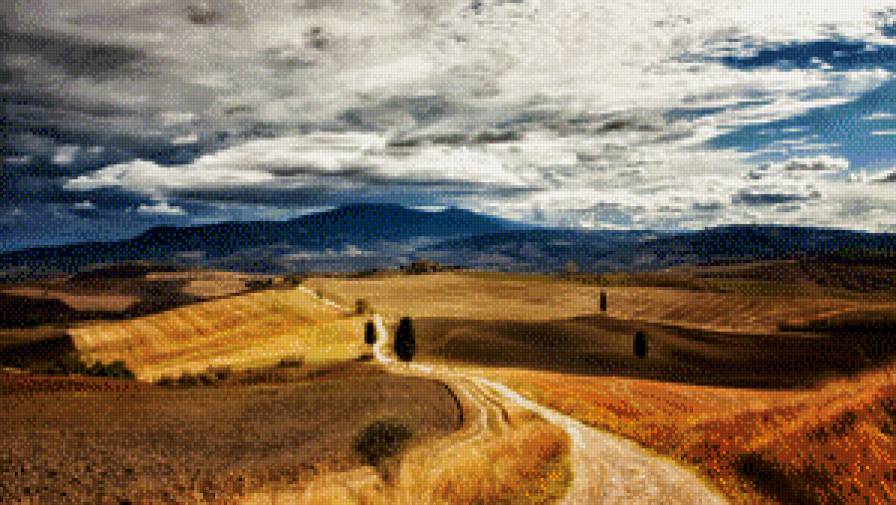 Тоскана, поля, тропинка - поле, пейзаж, небо, италия - предпросмотр