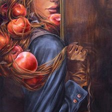 девушка и яблоки в волосах
