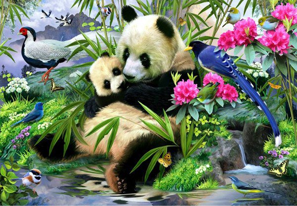 Панда с малышом - животные, панда - оригинал
