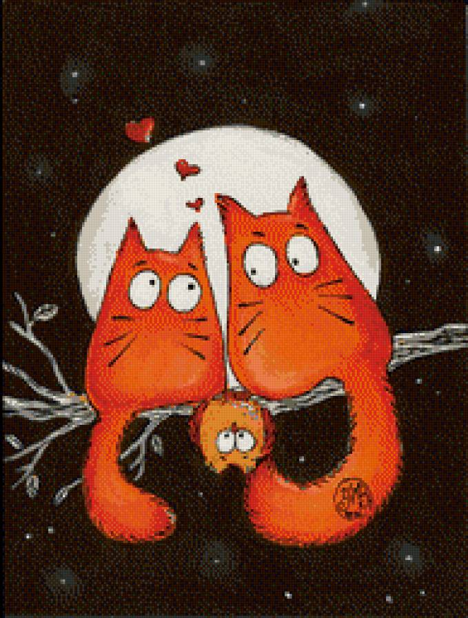 Влюбленные коты. - коты, радость, ночь, любовь - предпросмотр