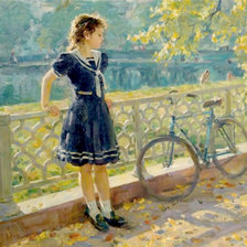 Оригинал схемы вышивки «Девочка с велосипедом» (№854998)