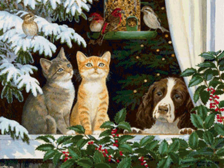 животные на новый год - котята, новый год, птицы, собака, детское, животные - предпросмотр