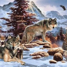 Схема вышивки «семейство волков»