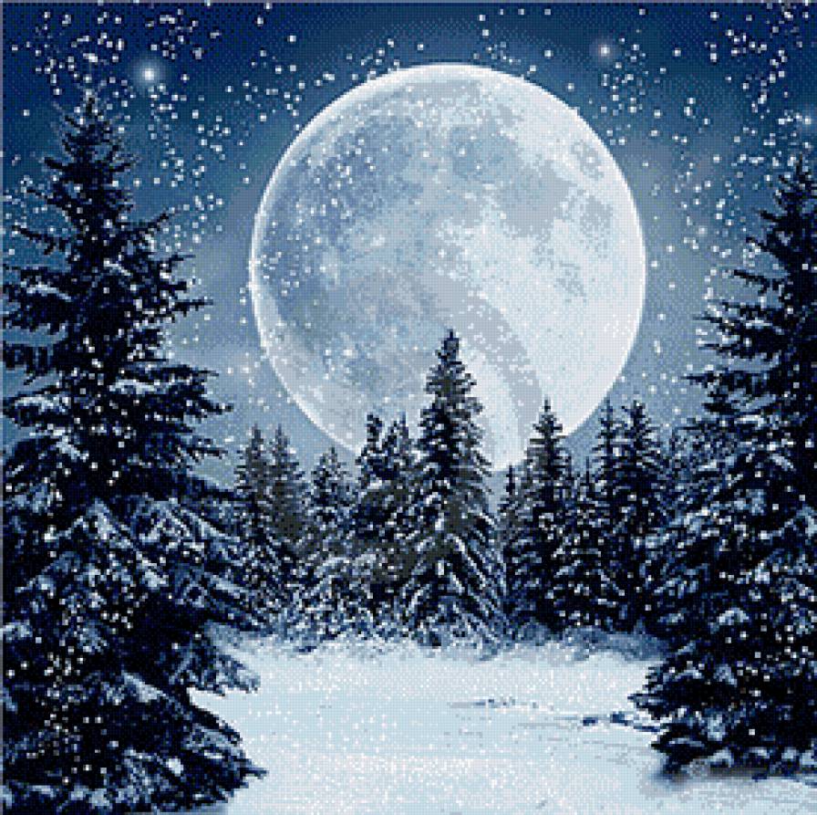 Зимнее суперлуние. - луна, зима, полнолуние, ночь, снег - предпросмотр