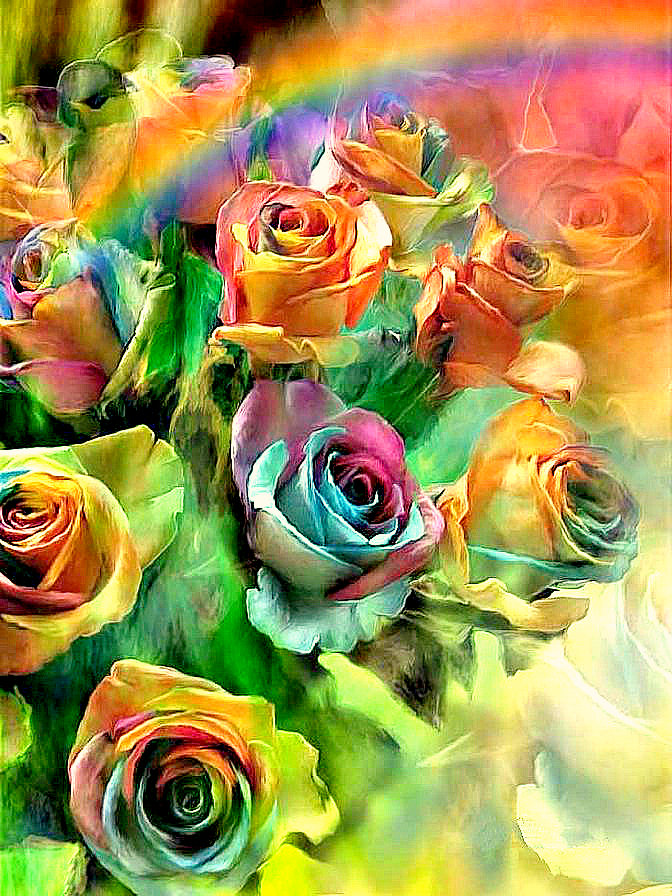 Радужные розы - розы, цветы - оригинал