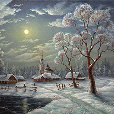 Оригинал схемы вышивки «зима в деревне» (№858790)