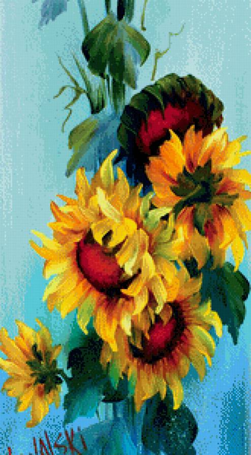 подсолнухи - картина, подсолнухи, цветы, панно, букет - предпросмотр