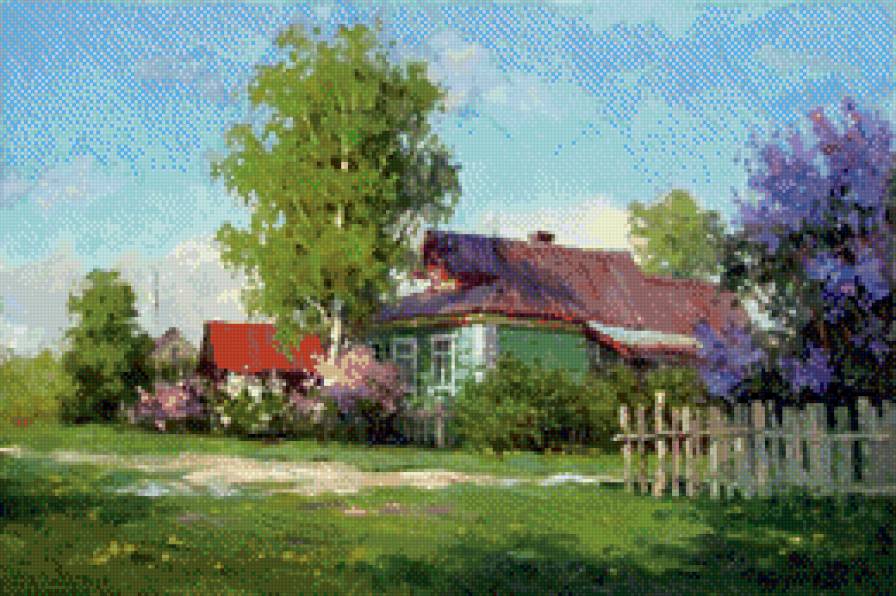 Вот моя деревня,вот мой дом родной... картина Крупский С. - береза, картина, крупский сергей, сирень, деревня, дом, природа, весна - предпросмотр