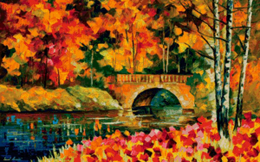 осенние краски - осень, живопись, река, дерево, мост, золото, природа, краски - предпросмотр