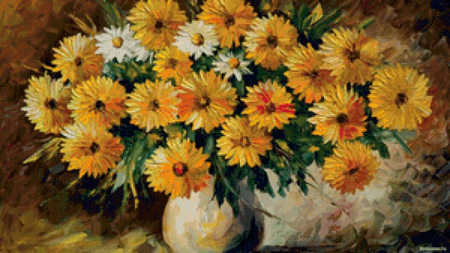 жёлтые цветы в вазе - ваза, букет, натюрморт, цветы, живопись - предпросмотр