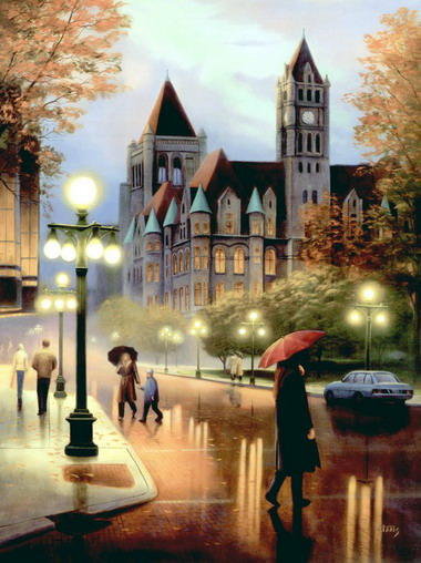 Город - улица, пейзаж, туман, город, дождь - оригинал