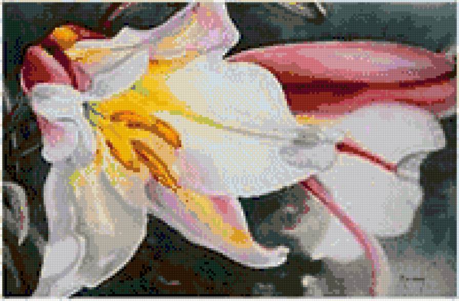 лилии - цветы, гуашь, картина, лилии - предпросмотр