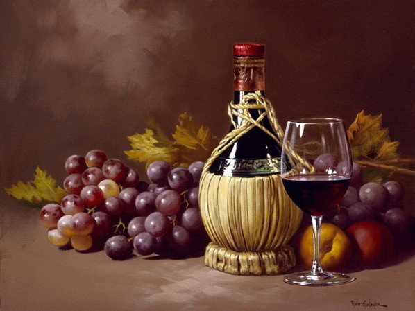 Натюрморт - натюрморт, виноград, бокал, вино - оригинал